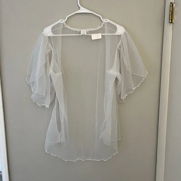 Seductive Wear White Sheer Topper Jacket M Women Lace Coquette Cottagecore Fairy - Picture 6 of 7